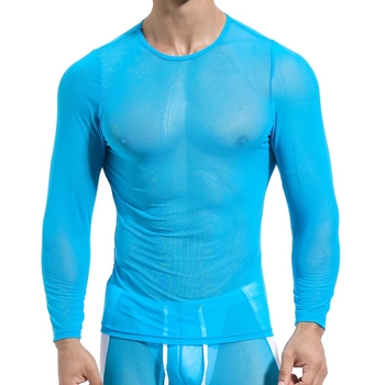 Мъжка тениска с дълъг ръкав, мрежеста основа, полупрозрачен топ