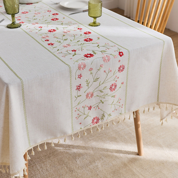 Tikitud puuvillane pidalitõugu laudlina prantsuse stiilis kangast söögilaudlina kunstiline värske tutiga kohvilaualina