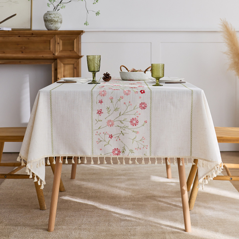 Tikitud puuvillane pidalitõugu laudlina prantsuse stiilis kangast söögilaudlina kunstiline värske tutiga kohvilaualina
