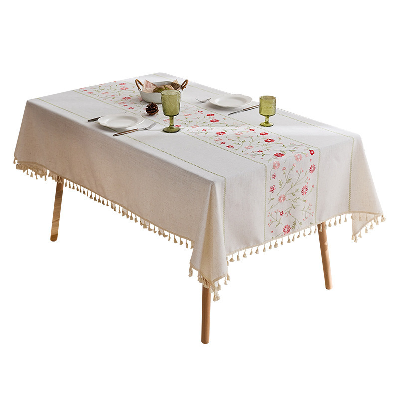 Tikitud puuvillane pidalitõugu laudlina prantsuse stiilis kangast söögilaudlina kunstiline värske tutiga kohvilaualina