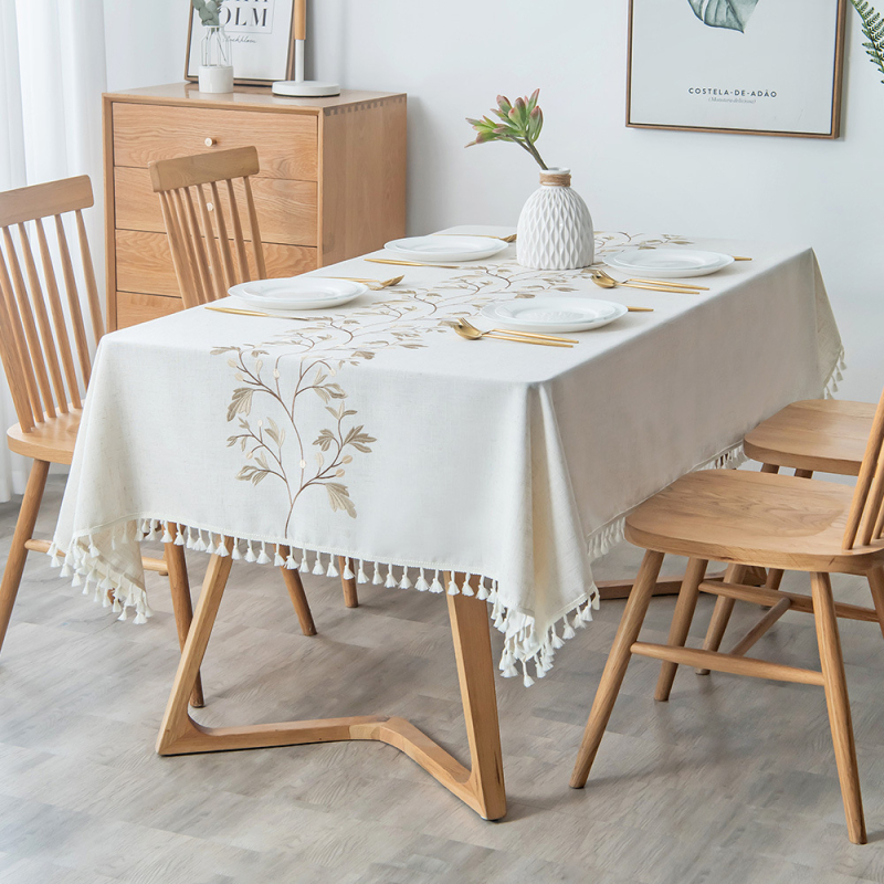 Tikitud puuvillane pidalitõugu laudlina prantsuse stiilis kangast söögilaudlina kunstiline värske tutiga kohvilaualina