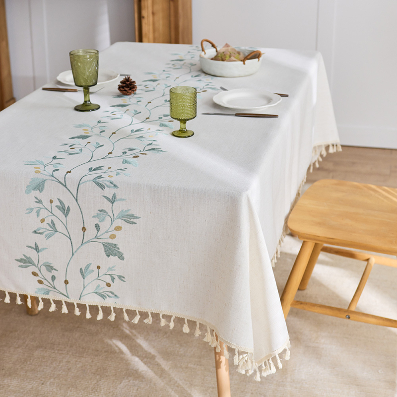 Tikitud puuvillane pidalitõugu laudlina prantsuse stiilis kangast söögilaudlina kunstiline värske tutiga kohvilaualina