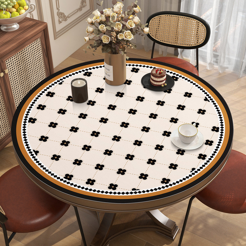 Американска ретро кръгла покривка за маса, водоустойчива, маслоустойчива, противоопарваща, немиеща се, кръгла подложка за масичка за кафе, малка кръгла маса, лека, луксозна кожена подложка за маса