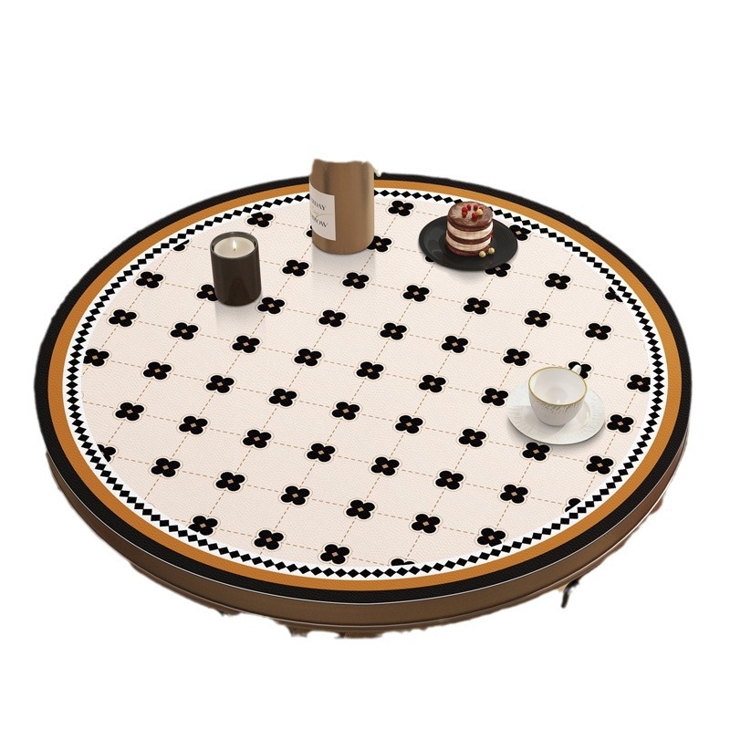 Американска ретро кръгла покривка за маса, водоустойчива, маслоустойчива, противоопарваща, немиеща се, кръгла подложка за масичка за кафе, малка кръгла маса, лека, луксозна кожена подложка за маса