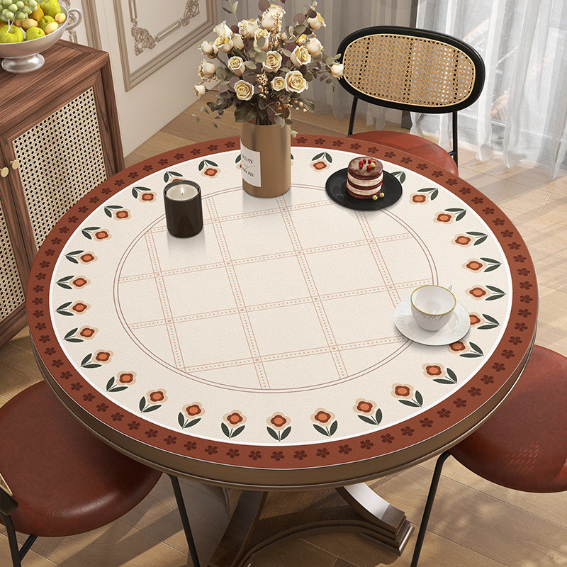 Американска ретро кръгла покривка за маса, водоустойчива, маслоустойчива, противоопарваща, немиеща се, кръгла подложка за масичка за кафе, малка кръгла маса, лека, луксозна кожена подложка за маса
