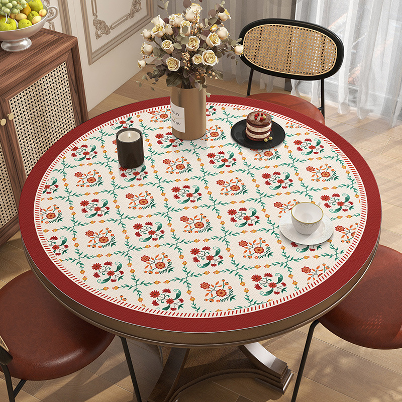 Американска ретро кръгла покривка за маса, водоустойчива, маслоустойчива, противоопарваща, немиеща се, кръгла подложка за масичка за кафе, малка кръгла маса, лека, луксозна кожена подложка за маса