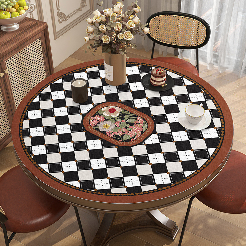 Американска ретро кръгла покривка за маса, водоустойчива, маслоустойчива, противоопарваща, немиеща се, кръгла подложка за масичка за кафе, малка кръгла маса, лека, луксозна кожена подложка за маса