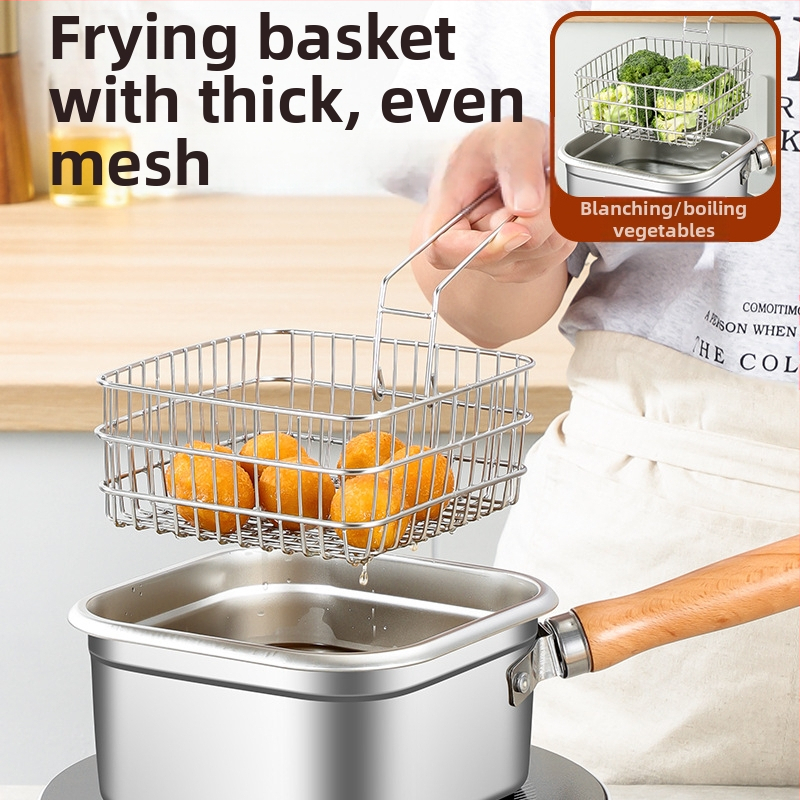 - Японски квадратен фритюрник от неръждаема стомана за трансгранично ползване, домакински съд за мляко, съд за юфка, преносим фритюрник за темпура на открито