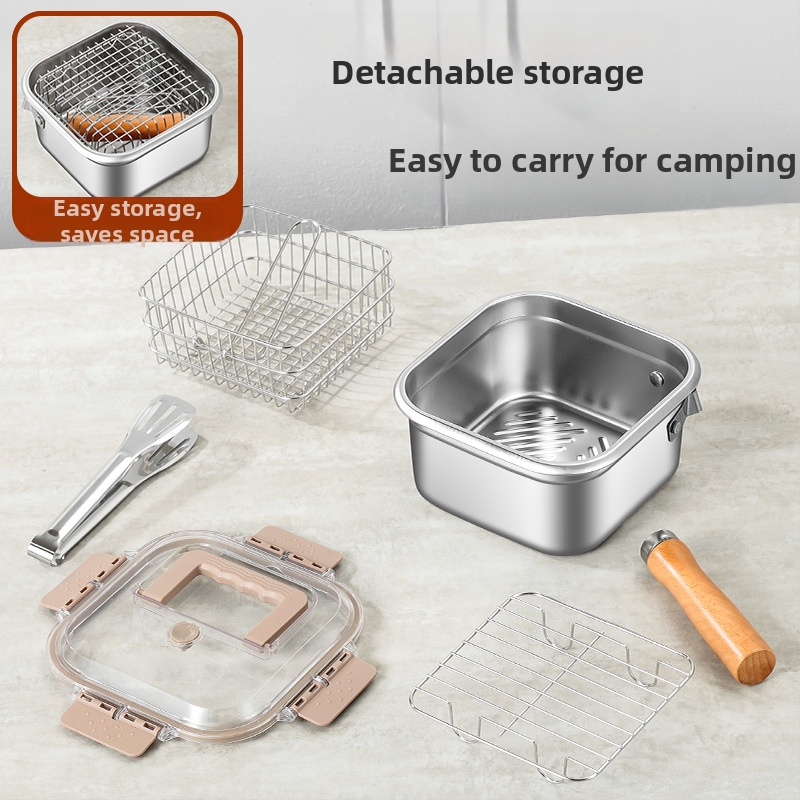 - Японски квадратен фритюрник от неръждаема стомана за трансгранично ползване, домакински съд за мляко, съд за юфка, преносим фритюрник за темпура на открито