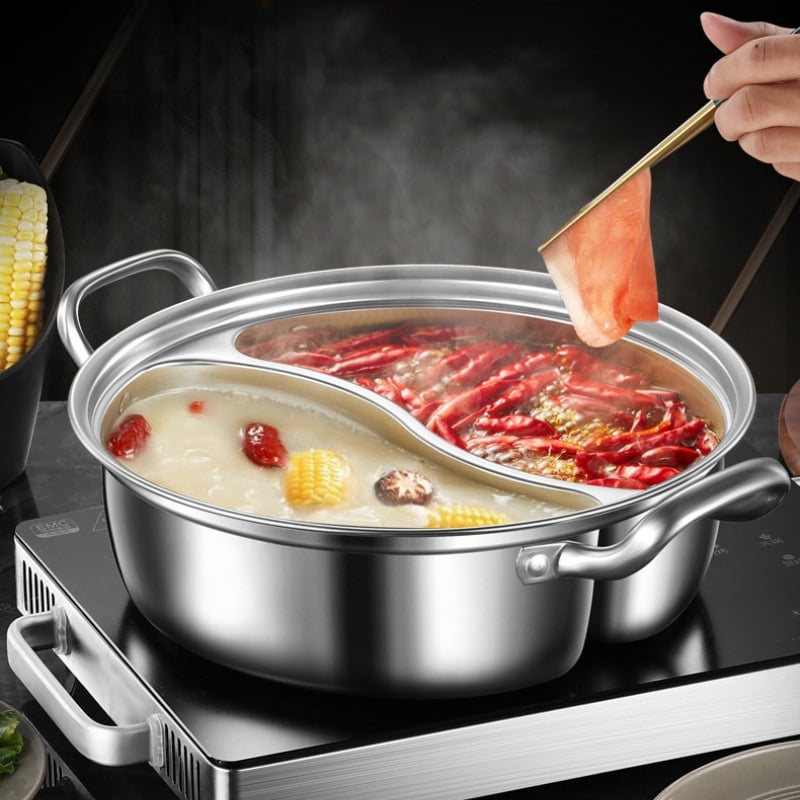 Μονοκόμματη επαγωγική εστία Yuanyang Pot, οικιακή ζεστή κατσαρόλα μεγάλης χωρητικότητας, παχύρρευστη λεκάνη ζεστής κατσαρόλας από ανοξείδωτο ατσάλι