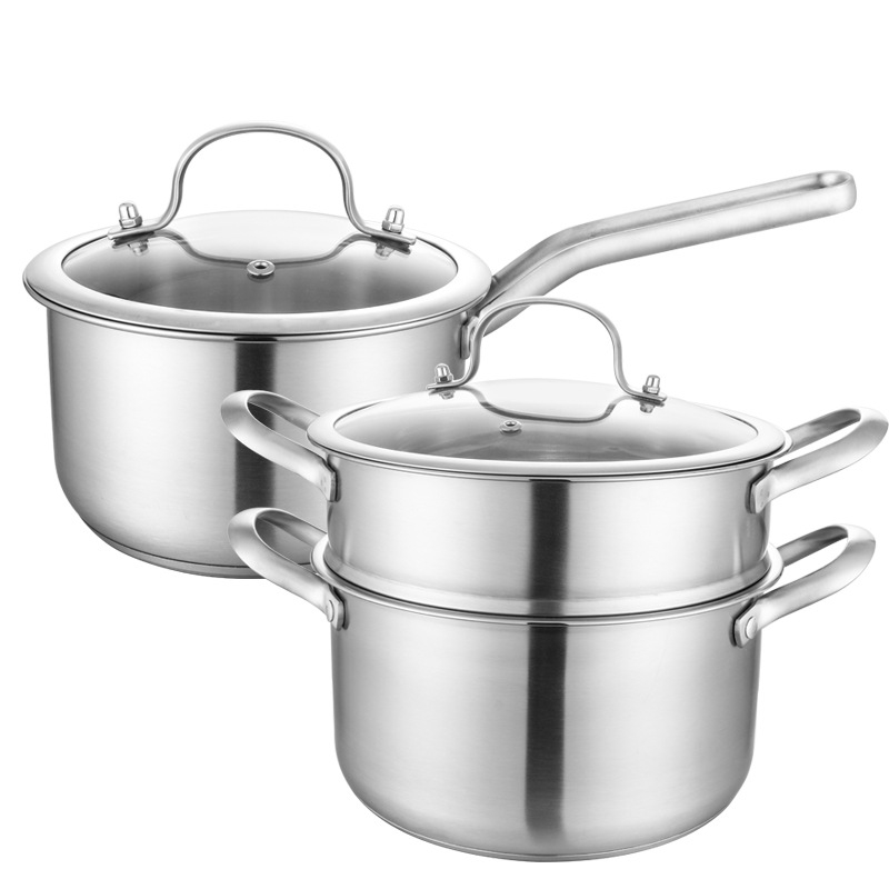 304 nerūdijančio plieno pieno puodas, mažas sriubos garintuvas, buitinis sutirštintas kūdikių maistas, karšto verdančio pieno puodas, universalus indukcinei viryklei