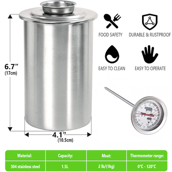 304 nerūsējošā tērauda tvaicēšanas gaļas spainis ar termometru gaļas plīts rūpnīcā noliktavā šķiņķa gatavošanas rīks šķiņķa ražotājs
