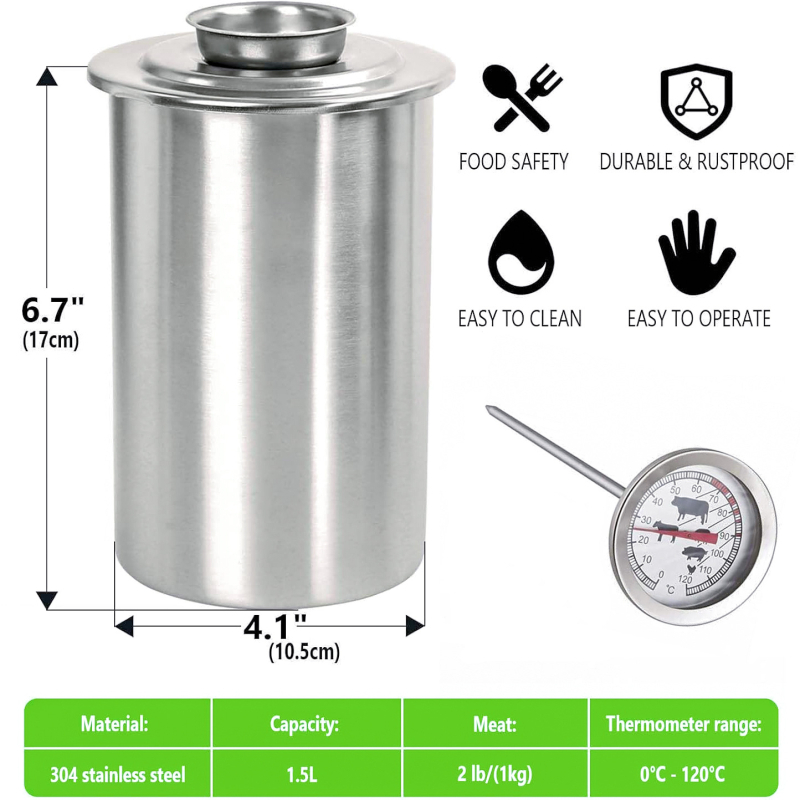 304 nerūsējošā tērauda tvaicēšanas gaļas spainis ar termometru gaļas plīts rūpnīcā noliktavā šķiņķa gatavošanas rīks šķiņķa ražotājs