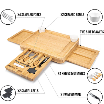 Sūrio lėkštė su sūrio peilių rinkiniu, keraminis dubuo, duonos deserto mentelė, pjaustymo lentelė, užkandžių lėkštė, „Crossborder“