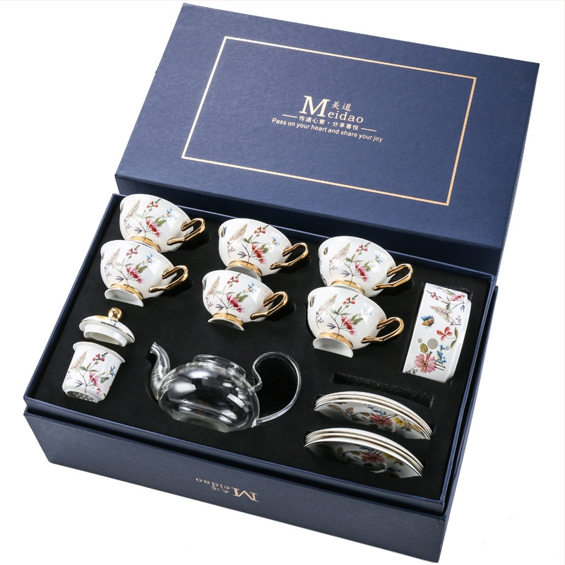 Meidao Flower-Weating Dish ohrievateľná sklenená kanvica na čaj s filtrom, kanvica na čaj s ovocím a kvetmi, popoludňajšia čajová súprava