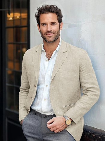 Határokon átnyúló külkereskedelmi Amazon férfi egyszínű pamut és lenvászon vintage alkalmi üzleti öltönykabát ifjúsági európai méretű öltöny