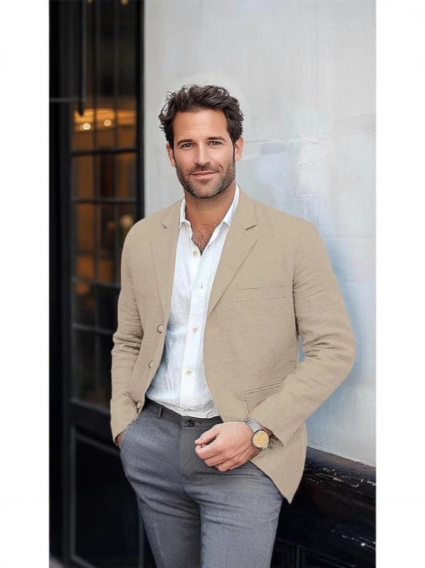 Határokon átnyúló külkereskedelmi Amazon férfi egyszínű pamut és lenvászon vintage alkalmi üzleti öltönykabát ifjúsági európai méretű öltöny