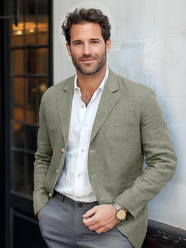 Határokon átnyúló külkereskedelmi Amazon férfi egyszínű pamut és lenvászon vintage alkalmi üzleti öltönykabát ifjúsági európai méretű öltöny