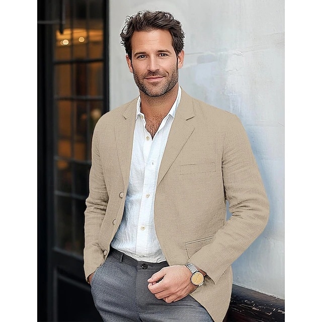 Határokon átnyúló külkereskedelmi Amazon férfi egyszínű pamut és lenvászon vintage alkalmi üzleti öltönykabát ifjúsági európai méretű öltöny