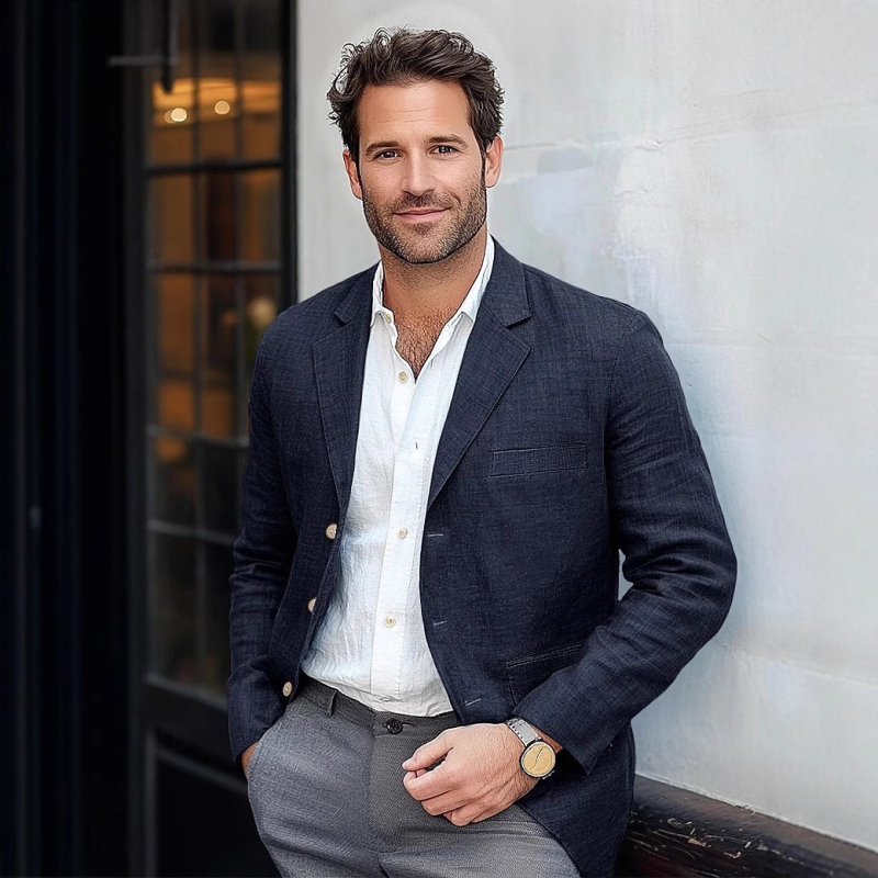 Határokon átnyúló külkereskedelmi Amazon férfi egyszínű pamut és lenvászon vintage alkalmi üzleti öltönykabát ifjúsági európai méretű öltöny