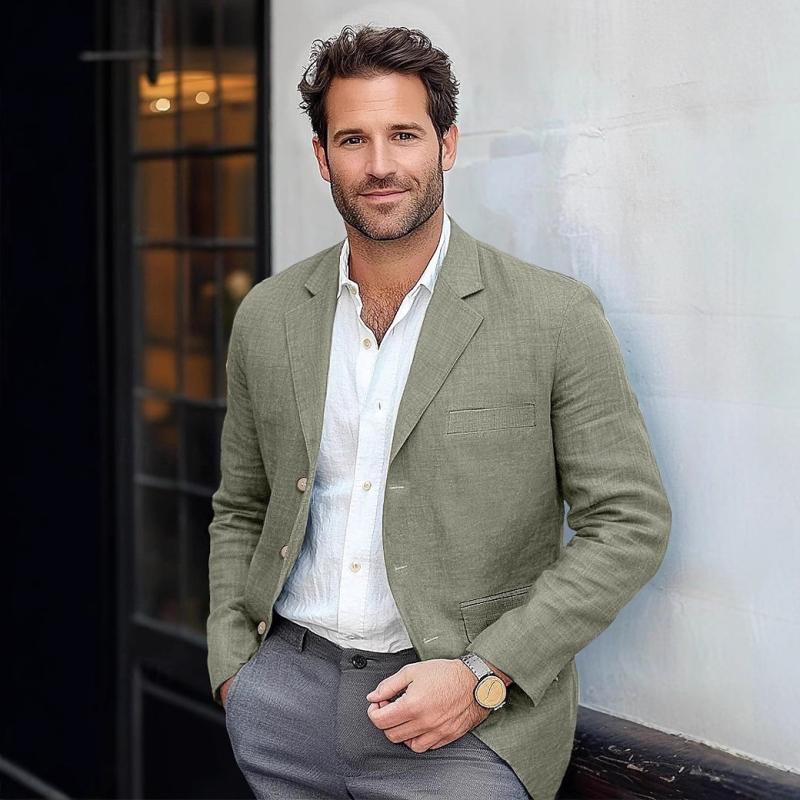 Határokon átnyúló külkereskedelmi Amazon férfi egyszínű pamut és lenvászon vintage alkalmi üzleti öltönykabát ifjúsági európai méretű öltöny