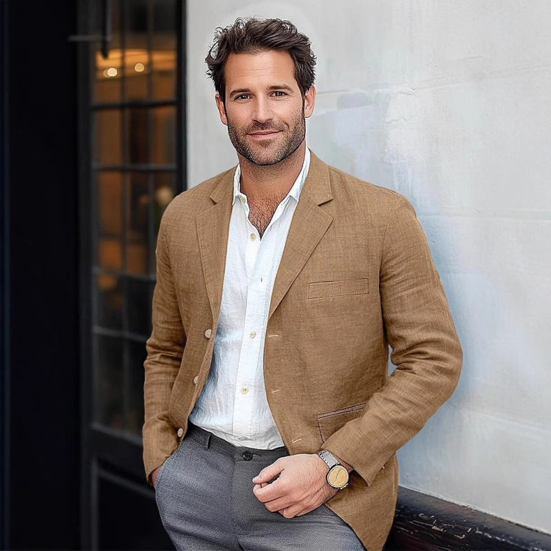 Határokon átnyúló külkereskedelmi Amazon férfi egyszínű pamut és lenvászon vintage alkalmi üzleti öltönykabát ifjúsági európai méretű öltöny