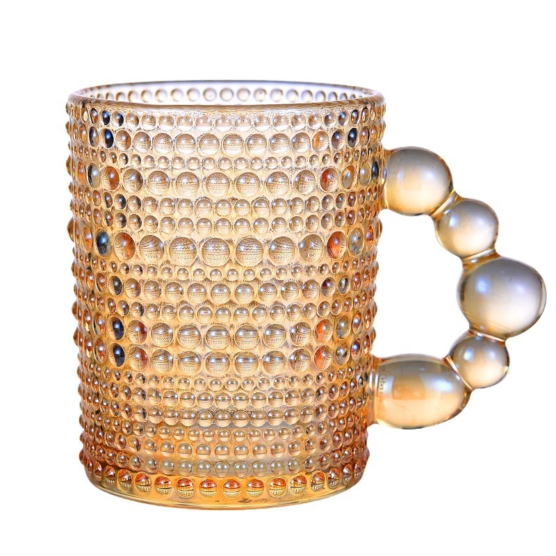 Cana de sticlă cu mâner colorat, îngroșată și rezistentă la temperaturi ridicate, cană de cafea de calitate superioară pentru uz casnic, cană de apă gravată, en-gros din fabrică