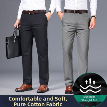 Pamut öltönynadrág apanadrág tavaszi-nyári vékony nadrág középkorú férfi lezser nadrág öltönynadrág egyenes szabású bő férfi nadrág