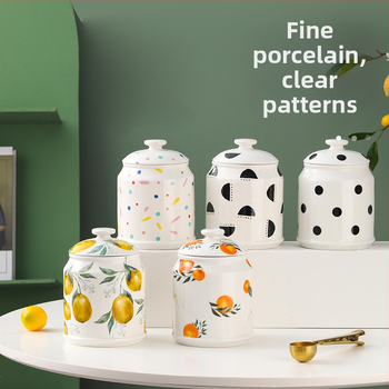 „Nordic ins“ stiliaus buitinis keraminis laikymo indas kavos užkandžių indelis virtuvėje, lengvas, prabangus virtuvės taukų grūdų indas su dangteliu