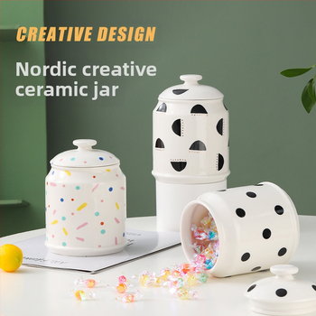 „Nordic ins“ stiliaus buitinis keraminis laikymo indas kavos užkandžių indelis virtuvėje, lengvas, prabangus virtuvės taukų grūdų indas su dangteliu