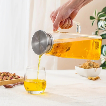 Υψηλή βοριοπυριτική γυάλινη κατσαρόλα νερού οικιακών εστιατορίων μεγάλης χωρητικότητας θερμομονωμένη πυκνωμένη κατσαρόλα χυμού φρούτων προηγμένη κατσαρόλα ποτών με αίσθηση κρύου νερού