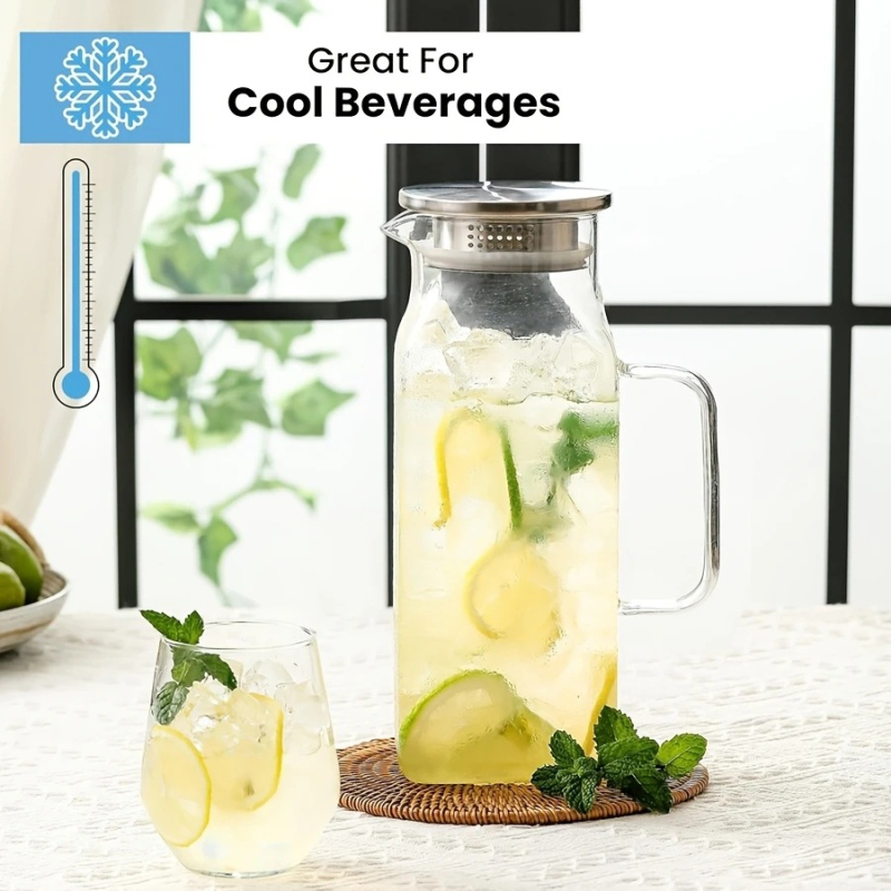 Υψηλή βοριοπυριτική γυάλινη κατσαρόλα νερού οικιακών εστιατορίων μεγάλης χωρητικότητας θερμομονωμένη πυκνωμένη κατσαρόλα χυμού φρούτων προηγμένη κατσαρόλα ποτών με αίσθηση κρύου νερού