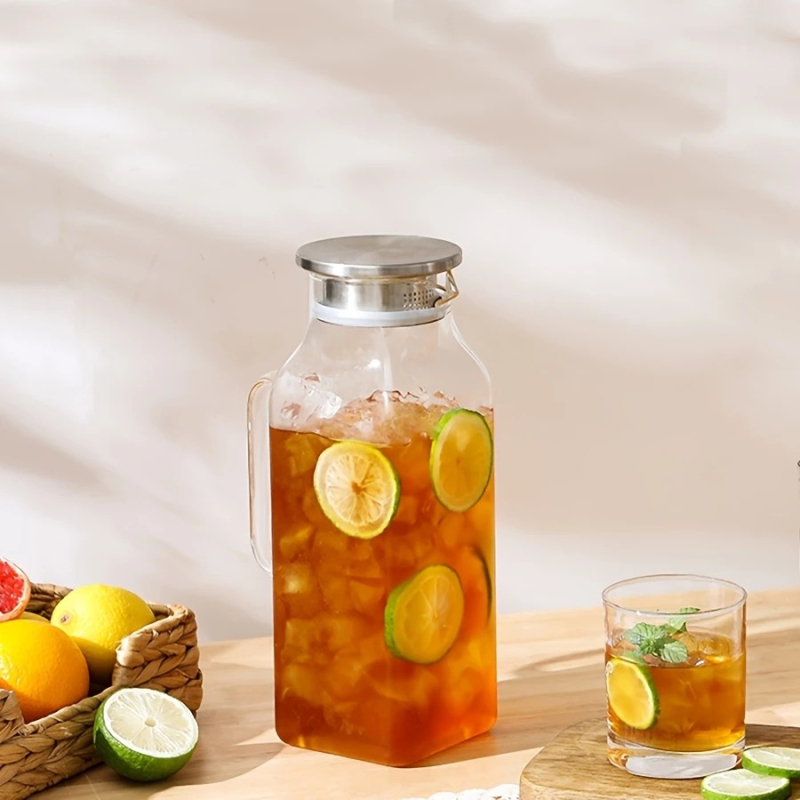 Υψηλή βοριοπυριτική γυάλινη κατσαρόλα νερού οικιακών εστιατορίων μεγάλης χωρητικότητας θερμομονωμένη πυκνωμένη κατσαρόλα χυμού φρούτων προηγμένη κατσαρόλα ποτών με αίσθηση κρύου νερού