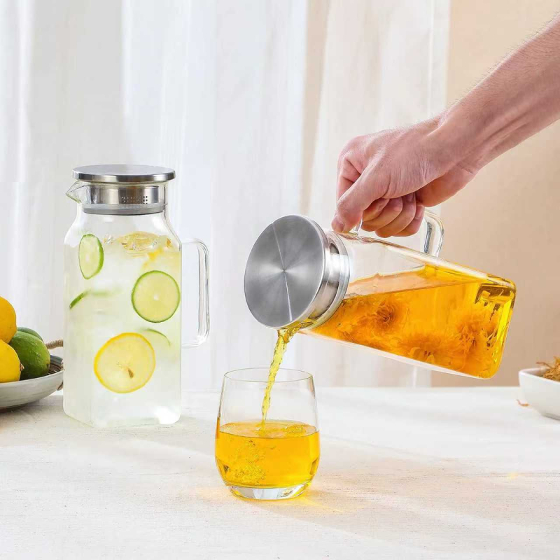 Υψηλή βοριοπυριτική γυάλινη κατσαρόλα νερού οικιακών εστιατορίων μεγάλης χωρητικότητας θερμομονωμένη πυκνωμένη κατσαρόλα χυμού φρούτων προηγμένη κατσαρόλα ποτών με αίσθηση κρύου νερού