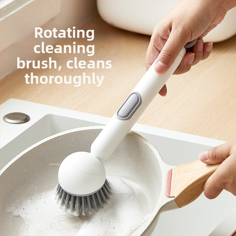 Chunke folyékony mosogatószeres forgó edénykefe edények és edények mosogatásához, konyhai folyékony mosogatószeres edénykefe, hosszú nyelű, forgó tisztítókefe