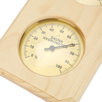 Mehaaniline pointertermomeeter-hügromeeter, kõrge niiskuskindlusega männipuidust raamiga higisaunaruumi spetsiaalne temperatuuri- ja niiskusmõõtur