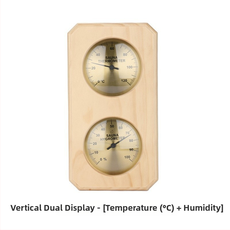 Mehaaniline pointertermomeeter-hügromeeter, kõrge niiskuskindlusega männipuidust raamiga higisaunaruumi spetsiaalne temperatuuri- ja niiskusmõõtur