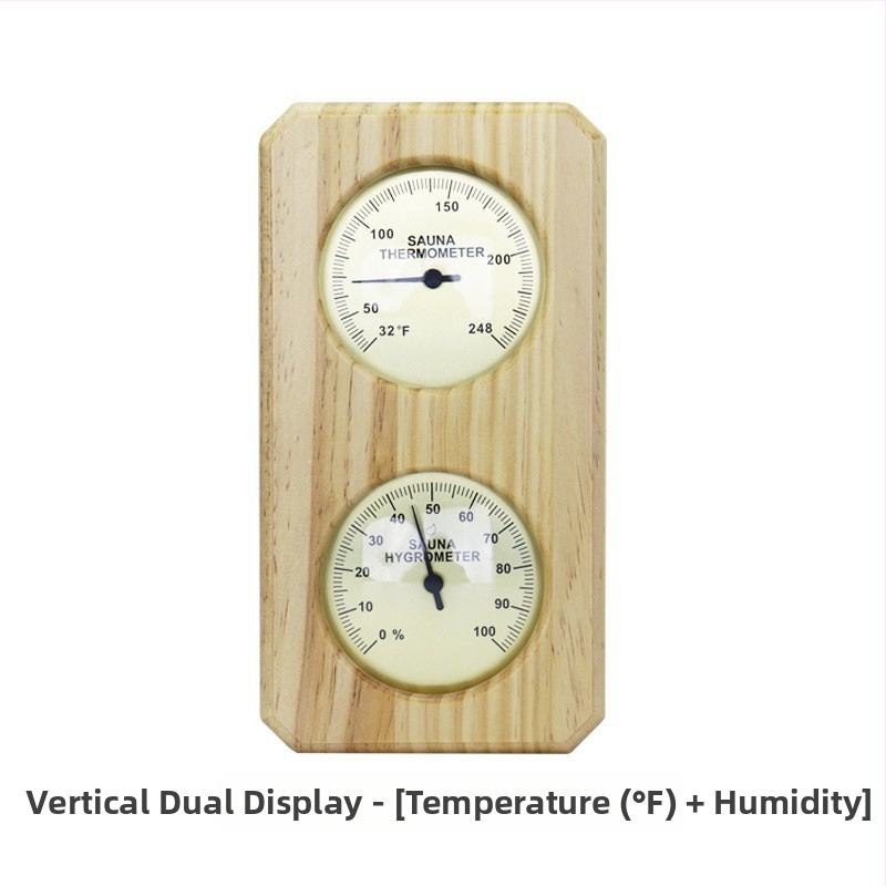 Mehaaniline pointertermomeeter-hügromeeter, kõrge niiskuskindlusega männipuidust raamiga higisaunaruumi spetsiaalne temperatuuri- ja niiskusmõõtur