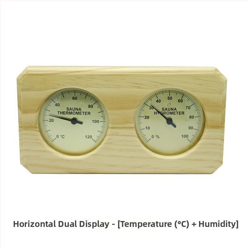 Mehaaniline pointertermomeeter-hügromeeter, kõrge niiskuskindlusega männipuidust raamiga higisaunaruumi spetsiaalne temperatuuri- ja niiskusmõõtur
