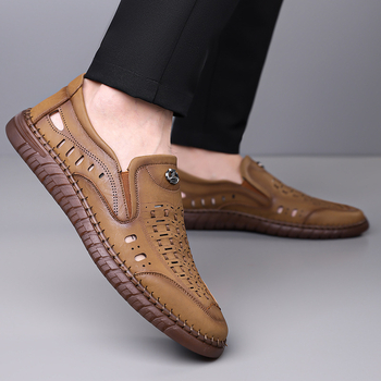 Λευκά καλοκαιρινά σανδάλια Crossborder, ανδρικά παπούτσια με κοίλη, αναπνεύσιμη, μαλακή σόλα, slip-on, με τρύπες για μεσήλικες και ηλικιωμένους