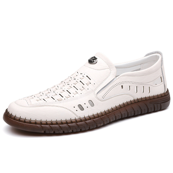 Λευκά καλοκαιρινά σανδάλια Crossborder, ανδρικά παπούτσια με κοίλη, αναπνεύσιμη, μαλακή σόλα, slip-on, με τρύπες για μεσήλικες και ηλικιωμένους