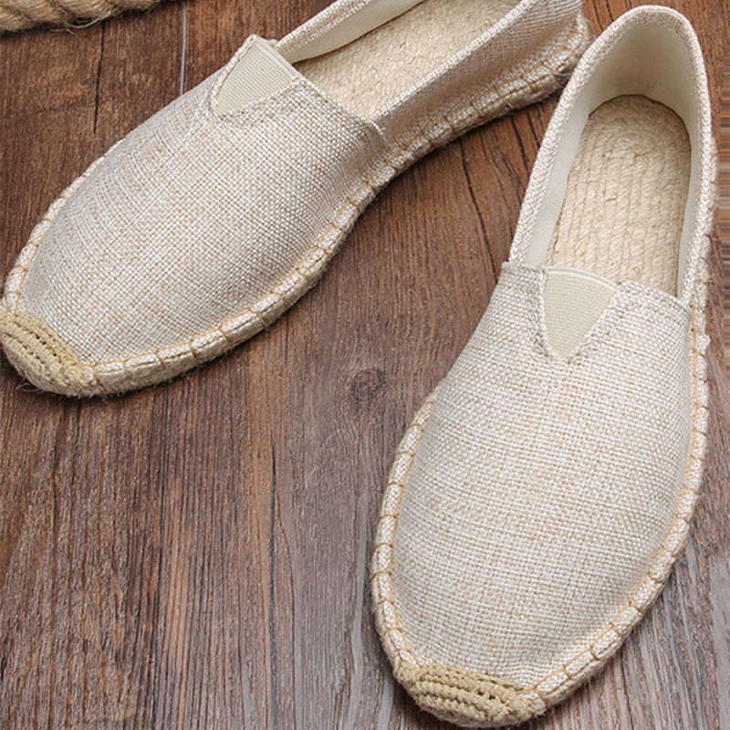 Vasaras klasiskās kaņepju virves espadrilles vīriešu audekla apavi lina slinki plakani ikdienas apavi elpojoši zvejnieka Shenglong