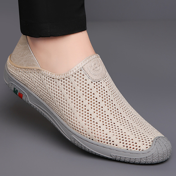 Új férfi cipők tavaszi és nyári alkalmi cipők bebújós hálós, lélegző hálós felületű, repülő szőtt, határokon átnyúló férfi futócipő