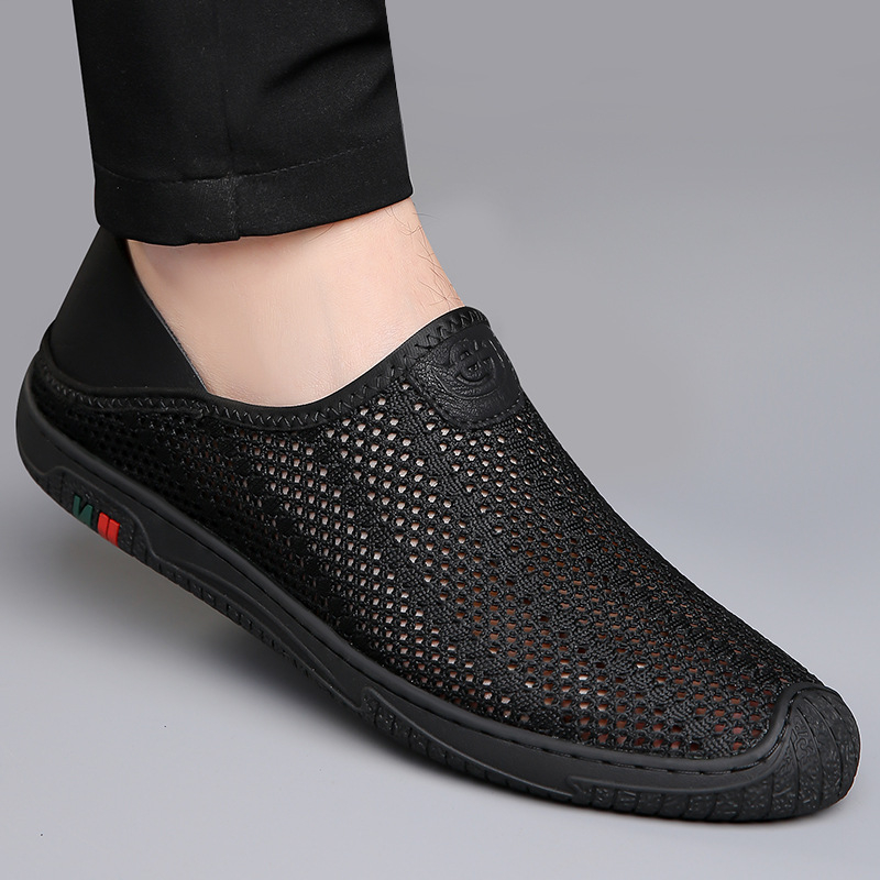 Új férfi cipők tavaszi és nyári alkalmi cipők bebújós hálós, lélegző hálós felületű, repülő szőtt, határokon átnyúló férfi futócipő
