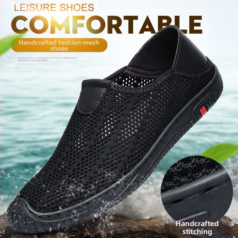 Új férfi cipők tavaszi és nyári alkalmi cipők bebújós hálós, lélegző hálós felületű, repülő szőtt, határokon átnyúló férfi futócipő