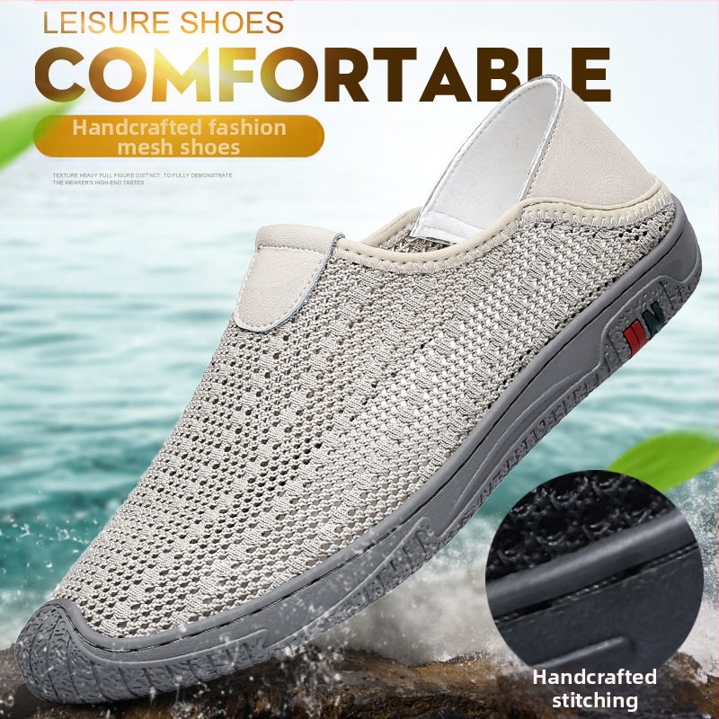 Új férfi cipők tavaszi és nyári alkalmi cipők bebújós hálós, lélegző hálós felületű, repülő szőtt, határokon átnyúló férfi futócipő