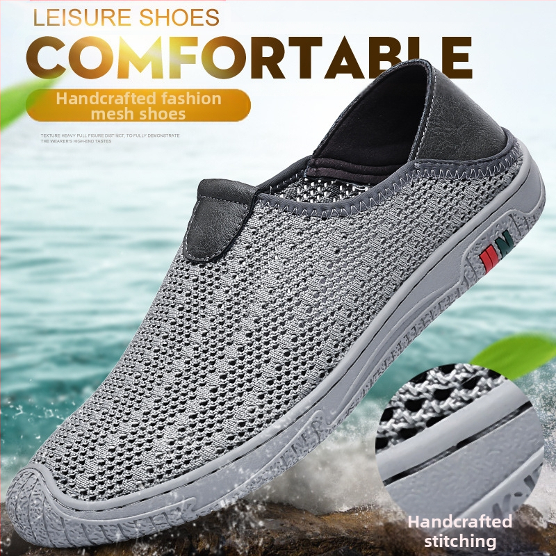 Új férfi cipők tavaszi és nyári alkalmi cipők bebújós hálós, lélegző hálós felületű, repülő szőtt, határokon átnyúló férfi futócipő