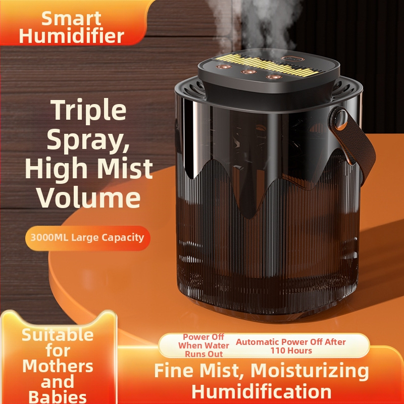 Piiriülene uus kolme pihustiga õhuniisutaja, suure pihustiga 3L suure mahutavusega majapidamises kasutatav vaigistatud rasedate beebide õhuniisutaja öövalgustusega