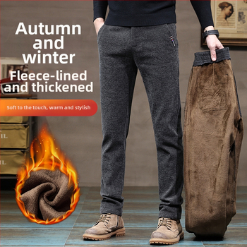 Férfi polár bélésű, vastagított lezser nadrág Ősz és Tél Új Chenille nadrág Slim-fit Egyenes Trendi Férfi Felsőruházat Nadrágok