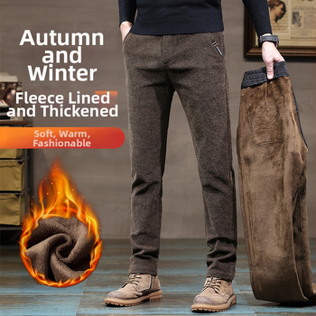Férfi polár bélésű, vastagított lezser nadrág Ősz és Tél Új Chenille nadrág Slim-fit Egyenes Trendi Férfi Felsőruházat Nadrágok